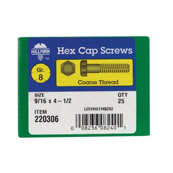 Hillman Grade 8, Hex Head Cap Screw, Steel, 4-1/2 in L 5324017 - main